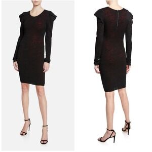 Milly Black Red‎ Pointelle Lace Long Sleeve Puff Shoulder Bodycon Dress M